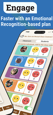 A screen of student images with the Smiles and Frowns they've earned.