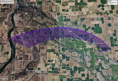 GPS tracking data projected on Google Earth. The Idaho State record setting wingsuit flight, by Elijah Weber, lasted 3 minutes and 30 seconds, as Eli flew almost six miles over DZONE Skydiving - Boise in Parma, Idaho! GPS tracking data projected on Google Earth. The Idaho State record setting wingsuit flight, by Elijah Weber, lasted 3 minutes and 30 seconds, as Eli flew almost six miles over DZONE Skydiving - Boise in Parma, Idaho!