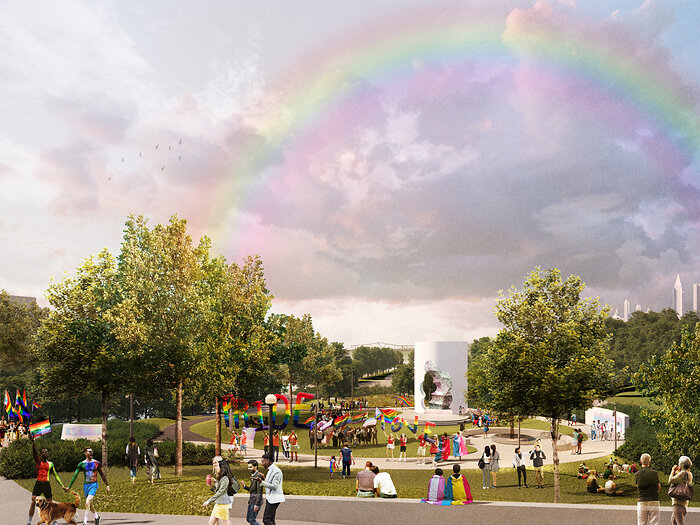 Image conceptuelle du monument Coup de Tonnerre, le Monument national 2ELGBTQI+.