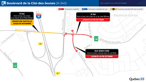 Réaménagement de la route 340 à Vaudreuil-Dorion et à Saint-Lazare - Fermeture complète sur la route 340 à Vaudreuil-Dorion du 2 août à la fin octobre