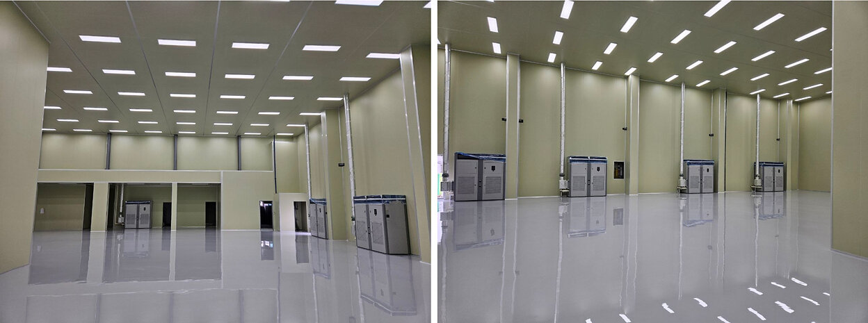 Construction Partially Completed for Formation Process Clean Room with Humidity Control (approximately 5,480 sq.ft.) in Main Industrial Warehouse at Battery Cell Expansion Facility