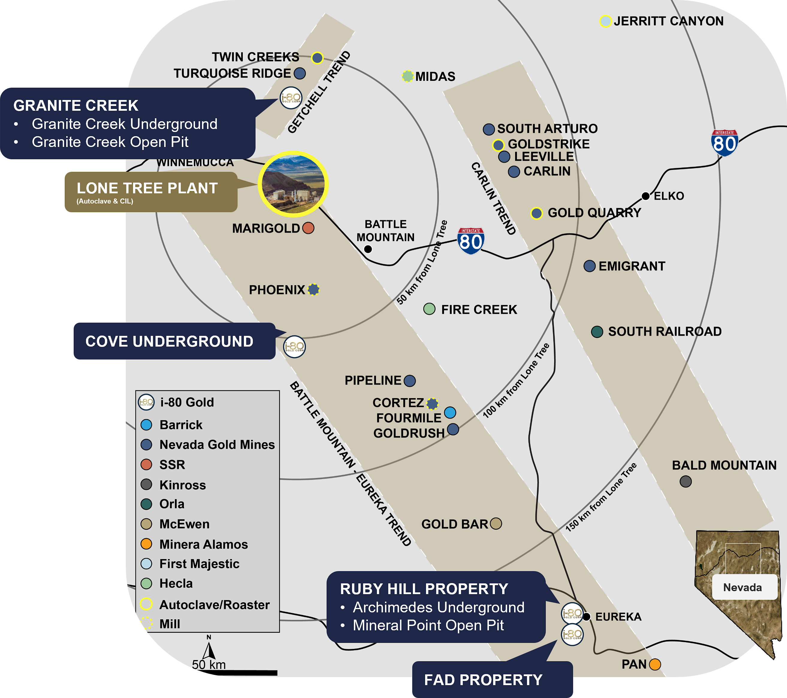 Figure 6: Regional map of i-80 Gold assets in Northern Nevada.