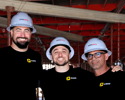 Sledge co-founders on a Ferrocrete Builders jobsite (L-R: Davis Cannon, Matteo Miralaie, Raz Danoukh)