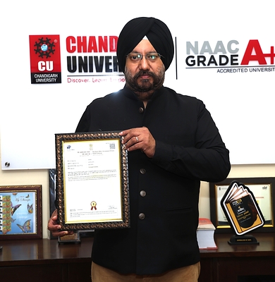 Research Scholar, Prof. Dr. Satbir Singh Sehgal while holding the patent certificate ‘Improved Oral Drug Absorption Study Cell’ granted by the Indian Patent Office