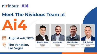 Nividous will exhibit at Ai4 2026, the world's largest AI industry event, taking place August 4-6, 2026 at The Venetian in Las Vegas. Attendees can connect with the Nividous team on-site, including (L to R) Shvetal Desai, Co-founder; Alan Hester, President; Mark Dudley, Senior Solution Architect; and Erik Galardi, Director of Channel Partnerships. (Graphic: Nividous)