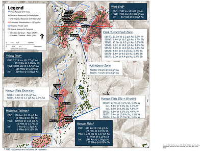 Plan view map of existing and newly reported drill holes from Perpetua Resouces' Stibnite Gold Project in Idaho, USA