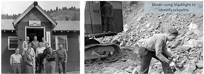 Historical photos depicting previous tungsten mining operations at the Stibnite Gold Project during the Second World War and Korean War.