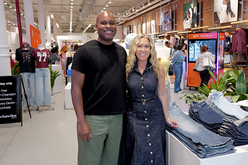 Richard Cox, Chief Merchandising Officer, and Brieane Olson, Chief Executive Officer, celebrating Pacsun's "Denim Starts Here" campaign at the brand's SoHo store in New York City