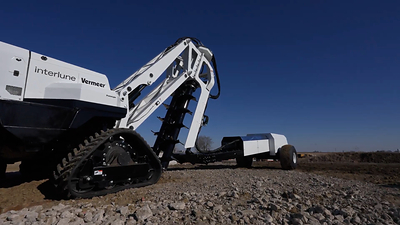 A full-scale prototype of the Interlune excavator developed in partnership with Vermeer in 2025. Testing as shown was done with auxiliary components.
