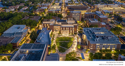 Aerial rendering of the Engineering & Arts Building and oval at Old Dominion University. Rendering: VMDO Architects | Ballinger | Diamond Schmitt Architects Aerial rendering of the Engineering & Arts Building and oval at Old Dominion University. Rendering: VMDO Architects | Ballinger | Diamond Schmitt Architects