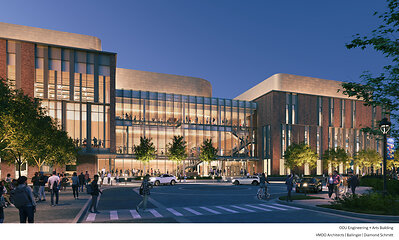 West lobby and studio perspective rendering of the Engineering & Arts Building at Old Dominion University. Rendering: VMDO Architects | Ballinger | Diamond Schmitt Architects West lobby and studio perspective rendering of the Engineering & Arts Building at Old Dominion University. Rendering: VMDO Architects | Ballinger | Diamond Schmitt Architects