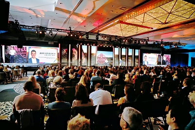 Jeff Civillico is recognized as the 2026 Nido R. Qubein Philanthropist of the Year before a full ballroom at the National Speakers Association's Influence 2026 conference in Austin, Texas. *Photo: Russell Climie / Tiberius Images