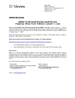 MEREN TO RELEASE SECOND QUARTER 2026 FINANCIAL RESULTS ON TUESDAY, AUGUST 11, 2026