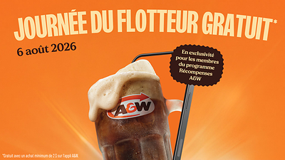 Le 6 août, le Flotteur à la Root Beer A&amp;W™ sera GRATUIT sur l'appli mobile A&amp;W!