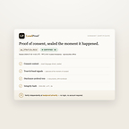 A LeadProof certificate — independently verifiable, tamper-evident proof of consumer consent, reproducible offline at leadproof.ai/verify