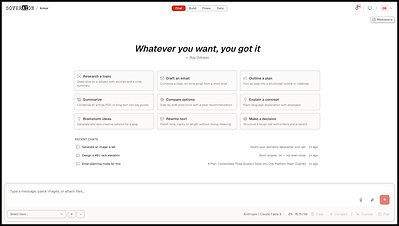 Every employee gets a safe front door to AI. Chat on day one: quick starts, recent work, and every model behind one governed composer.