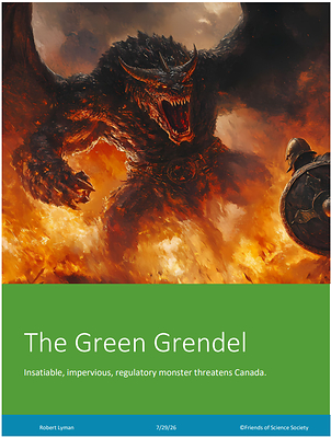 The Green Grendel - Insatiable, impervious, regulatory monster threatens Canada. (Image licensed from Adobe Stock. AI generated. Illustration by Thiago)