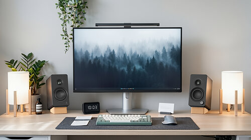 The detachable cork stands angle the speakers towards the listener. The detachable cork stands angle the speakers towards the listener.