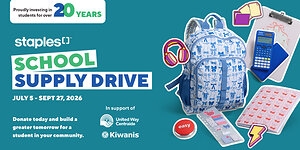 Staples Canada launches 2026 annual School Supply Drive, in support of United Way Centraide and Kiwanis Foundation of Canada
