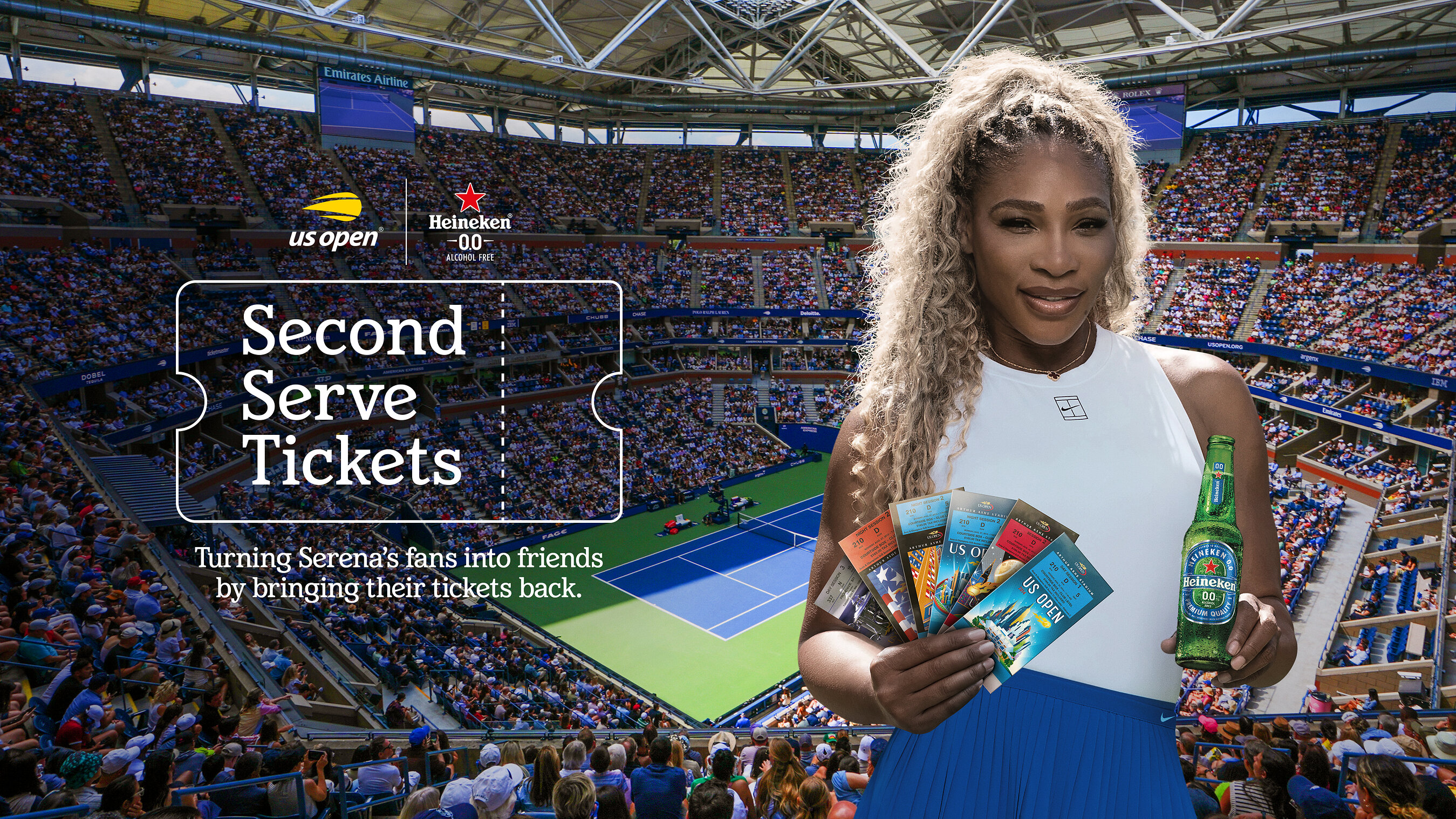 Heineken 0.0 réutilise les anciens billets US Open de Serena Williams