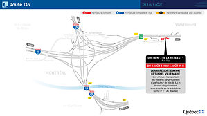 Route 136 en direction est - Fermeture de la sortie no 3 (Montréal centre-ville / Rue Guy) du 3 au 6 août 2026