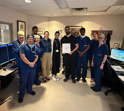 Dr. Robert Fahed (center) with members of the clinical care team at The Ottawa Hospital following the study's first patient enrollment. Dr. Robert Fahed (center) with members of the clinical care team at The Ottawa Hospital following the study's first patient enrollment.
