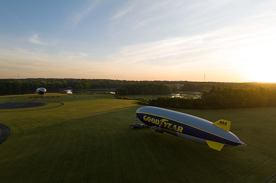 Wingfoot One and Wingfoot Two at Goodyear’s blimp base in Wingfoot Lake, Ohio.