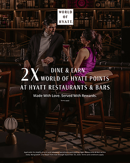 World of Hyatt members can earn 2X points on eligible food & beverage spend at participating Hyatt hotels and resorts across the region