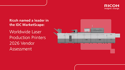 Ricoh has been named a Leader in the IDC MarketScape: Worldwide Laser Production Printers, 2026 Vendor Assessment. Ricoh has been named a Leader in the IDC MarketScape: Worldwide Laser Production Printers, 2026 Vendor Assessment.
