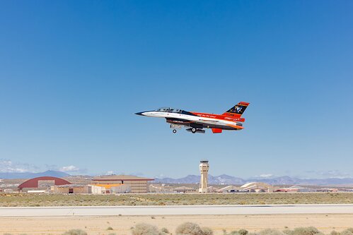 The X-62A VISTA takes off for an AI flight test at Edwards Air Force Base, Calif. with the Legion Pod ® installed. Photo by U.S. Air Force. The X-62A VISTA takes off for an AI flight test at Edwards Air Force Base, Calif. with the Legion Pod ® installed. Photo by U.S. Air Force.