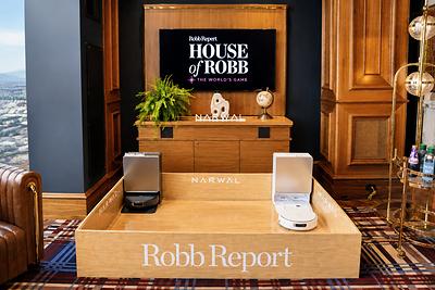 Narwal Flow 2 robots are displayed at the House of Robb Las Vegas event.