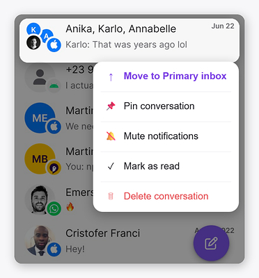 Sunbird's new priority inbox, live in the app today: the people and groups you hear from most stay in Primary, and any conversation can be moved between Primary and Secondary.