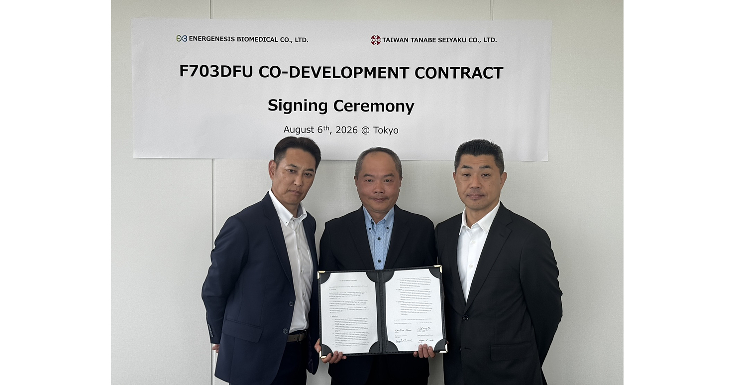 Energenesis Biomedical and Taiwan Tanabe Seiyaku Enter Joint Development Agreement for ENERGI-F703DFU