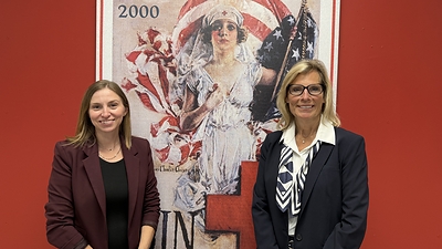 Jersey Central Power & Light (JCP&L) Vice President, Operations Patricia Mullin and American Red Cross Executive Director, Central New Jersey Region Kimberly Goetz at the Red Cross' central N.J. warehouse. 