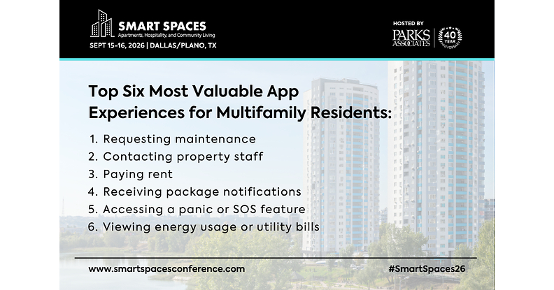 Parks Associates Releases "Top Six Most Valuable Multifamily App Experiences" for MDU Residents