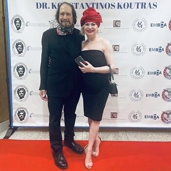 The Artist Guillermo Esparza and his wife Maria Andriasova, Laureate of The Gulbenkian Prize, attend a reception for Greek-American Chamber of Commerce. New York City. All Rights Reserved.