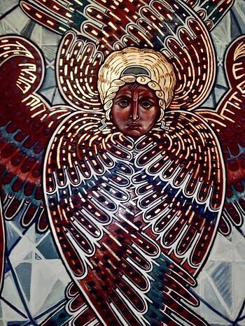 The Art of Guillermo Esparza. Seraph with a Thousand Eyes, Grand Deesis Mural Icon Triptych, detail. Catholic Center, New York University. All Rights Reserved.
