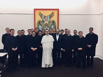 The Artist Guillermo Esparza at his Sacred Art Exhibition and Lecture with the scholars. Catholic Center, New York University. All Rights Reserved.