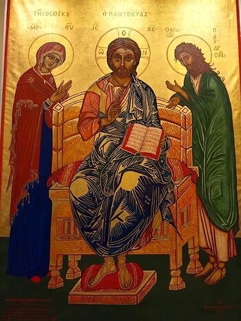 The Art of Guillermo Esparza. Grand Deesis Mural Icon, detail. Catholic Center, New York University. All Rights Reserved.