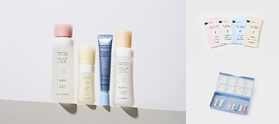 Left: Domohorn Wrinkle, Saishunkan Pharmaceutical’s flagship product, boasts a remarkable 93% repeat purchase rate in Japan Top right: A one-use sample of the “Essential 4” 4-piece set, available to visitors who complete the booth questionnaire Bottom right: The 7-piece set (a 3-day supply) available for purchase at the booth *The Bubble Facial Pack cannot be shipped overseas due to aviation regulations concerning the liquefied gas used to create its foam. Left: Domohorn Wrinkle, Saishunkan Pharmaceutical’s flagship product, boasts a remarkable 93% repeat purchase rate in Japan Top right: A one-use sample of the “Essential 4” 4-piece set, available to visitors who complete the booth questionnaire Bottom right: The 7-piece set (a 3-day supply) available for purchase at the booth *The Bubble Facial Pack cannot be shipped overseas due to aviation regulations concerning the liquefied gas used to create its foam.
