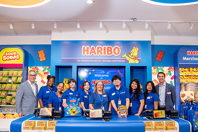 HARIBO leaders and Woodbury store team members celebrate the opening of the company’s first-ever U.S. retail store at Woodbury Common Premium Outlets in Central Valley, New York on Friday, August 7. Pictured from left: Seth Klugherz, VP of Marketing, HARIBO of America; Julie Mangler, Woodbury Shop Manager; and Jon Hughes, President & CEO, HARIBO of America.