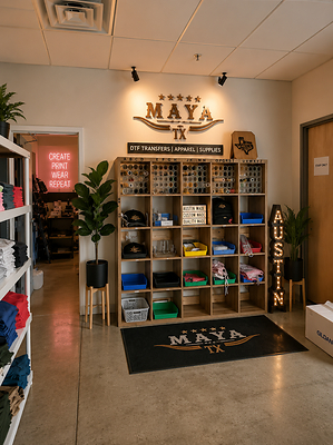 MAYA TX is a Texas-based custom printing and apparel production company specializing in high-quality DTF transfers, custom DTF gang sheets, UV DTF decals, Neon DTF, PRYZM™ 9-color DTF, embroidery, custom t-shirt printing, blank apparel and professional heat press services. Serving clothing brands, print shops, Etsy and e-commerce sellers, schools, teams and businesses with fast turnaround, same-day local pickup on qualifying orders and nationwide shipping across the United States.