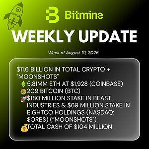 Bitmine Immersion Technologies (BMNR) Announces ETH Holdings Reach 5.81 Million Tokens, and Total Crypto and Total Cash Holdings of $11.6 Billion