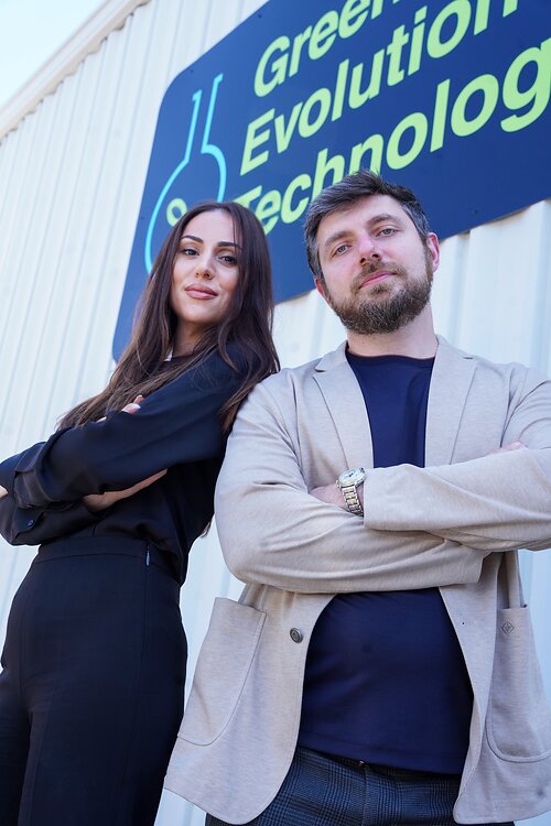 Co-founders Argina Mardiyan and Zarzand Alaverdyan outside G.E.T.'s Fresno facility.