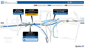 Réfection majeure du tunnel Louis-Hippolyte-La Fontaine - Fermetures sur l'autoroute 25 durant la semaine du 10 août