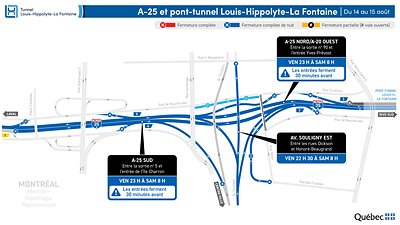 Fermeture complète de l’autoroute 25 dans les deux directions durant la nuit du 14 au 15 août