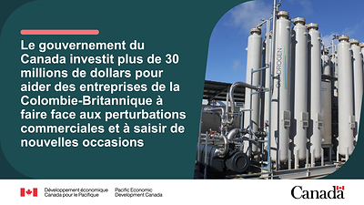 Le gouvernement du Canada investit plus de 30 millions de dollars pour aider des entreprises de la Colombie-Britannique à faire face aux perturbations commerciales et à saisir de nouvelles occasions