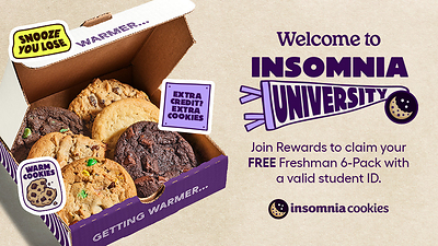 The free Freshman 6-Pack reward will land in eligible members’ Insomnia Rewards accounts automatically, while the allotment remains available.