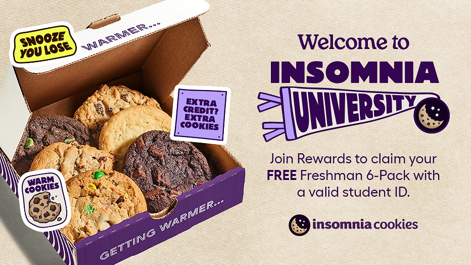 Insomnia Cookies Gives the Class of 2030 30,000 Free Freshman 6-Packs of Cookies