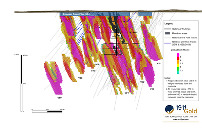 Figure 4: Ogama-Rockland 3D View looking WNW-Resource Block Model 